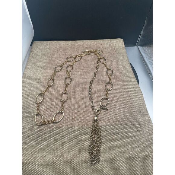 NY & Co. Long Tassel Necklace Goldtone Chain - Picture 3 of 5